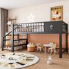 Niedriges Hochbett für Kinder (90 x 200 cm), mit Aufbewahrungsleiter, stabilem Metallrahmen, geeignet für Kinder und Jugendliche, weiß. Bild 2
