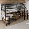 Merax Hochbett mit Ladeanschluss & Kippschutz (Kinderbett aus Eisen & MDF, 1-St, Jugendbett Einzelbett Eisenbett) Metalbett 120x200cm mit Ablagefächern, Tisch, Ecktreppe & Kleiderbügel Bild 2