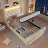 Hydraulisches Polsterbett mit LED-Lichtstreifen, USB & Typ-C Ladestation, Stauraum und Samtbezug,Beige Bild 3