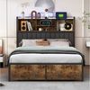 PXloue Polsterbett LED Doppelbett Stauraumbett (mit 2 Schubladen) (Für Jugendliche geeignet), Metallbett,Kopfteil Mit USB- und Typ-C-Ladeschnittstelle,140x200 cm Bild 2