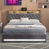 HAUSS SPOLE Polsterbett 160x200cm mit matratze und USB, 2 Steckdosen, LED Metallrahmen, Beige (LED Doppelbett mit Lattenrost, Ohne Matratze), Modernes Design Jugendbett Bild 3