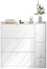 OKWISH Schuhschrank Vielseitiger Kipp-Schuhschrank (mit 3 Klappschubladen & Sitzbank, großer Flur-Organizer aus Spanplatte mit Schublade, Weiß, 1-St, B119/D24/H122 cm) Mit Kippsicherung Bild 3