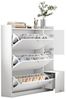 OKWISH Schuhschrank Vielseitiger Kipp-Schuhschrank (mit 3 Klappschubladen & Sitzbank, großer Flur-Organizer aus Spanplatte mit Schublade, Weiß, 1-St, B119/D24/H122 cm) Mit Kippsicherung Bild 4