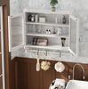 Wandschrank 63 x 60 x 18 cm mit Glastüren – Hängeschrank in Weiß gewaschen aus Massivholz, MDF und Glas Bild 3