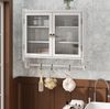 Wandschrank 63 x 60 x 18 cm mit Glastüren – Hängeschrank in Weiß gewaschen aus Massivholz, MDF und Glas Bild 2