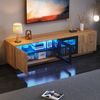 TV-Lowboard 180 cm mit LED-Beleuchtung, Fernsehschrank mit Glastüren, TV-Schrank Holzoptik Schwarz für Wohnzimmer Bild 2