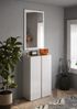 Schuhschrank >Farina< 2 Türen, Weiss Hochglanz Lack / Eiche Cadiz Dekor - 70x111x35cm B/H/T Bild 2