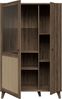 Forte GLENKEEN Vitrine 100, Vitrine im Boho-Stil mit Rattangeflecht, 2-türig, Holzwerkstoff, Valencia Eiche Holzdekor | Naturrattan, 99,5 cm breit x 154,4 cm hoch x 42 cm tief Bild 4