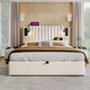 Merax Polsterbett 180x200,Doppelbett Stauraum Bettkasten ,Leselicht mit USB Ladefunktion Kopfteil,Rückenlehne mit Nietendesign,Bett mit Lattenrost und Bettkasten, Baumwolle, Beige(Ohne Matratze) Bild 3