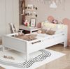 Holzbett 90 x 200 cm, USB- und Tape-C-Kombi-Steckdose, Kleine LED-Leuchte, Kopfteil mit Ablagefunktion, Kinderbett, Einzelbett, Multifunktionsbett,Kiefernholz, Weiß Bild 3
