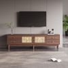 Merax 180cm langer TV-Schrank in dunkler Holzoptik mit zwei Rattantüren, vier Schubladen, Kabelmanagement und hydraulischen Scharnieren – Für Fernseher bis zu 80 Zoll geeignet Bild 3