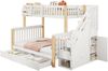 Etagenbett 90x200/140x200 cm mit Treppenschrank, Schublade und Aufbewahrung – Massivholz in Weiß/Natur Bild 5