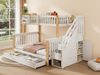Etagenbett 90x200/140x200 cm mit Treppenschrank, Schublade und Aufbewahrung – Massivholz in Weiß/Natur Bild 3
