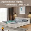 Doppelbett 140×200cm, Chenillestoff, komfortable Rückenlehne, robustes Eukalyptus- und Eisengestell, einfach zu montieren, Beige (ohne Matratze) Bild 2