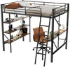 Hochbett mit Schreibtisch, Lattenrost, Regal, Leiter und Rausfallschutz, 90x200 cm, Metallbett, Kinderbett Bild 5