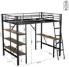 Hochbett mit Schreibtisch, Lattenrost, Regal, Leiter und Rausfallschutz, 90x200 cm, Metallbett, Kinderbett Bild 4
