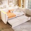 Merax Daybett 90×200cm/180x200cm mit LED-Lichtleiste & App-gesteuerter (Jugendbett Doppelbett Kinderbett, 1 tlg), Polsterbett Tagesbett Schlafsofa mit Ausziehbett und Lattenrost, Samt Bild 3