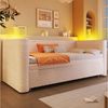 Merax Daybett 90×200cm/180x200cm mit LED-Lichtleiste & App-gesteuerter (Jugendbett Doppelbett Kinderbett, 1 tlg), Polsterbett Tagesbett Schlafsofa mit Ausziehbett und Lattenrost, Samt Bild 2