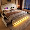Polsterbett Leinen mit 360° LED, Schnellladestation, 160x200 cm, Beige, mit Matratze Bild 2