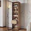 Badezimmerschrank H 165 x T 34.5 x B 40cm aus MDF in Natur mit Lichtleiste, 1 Schublade und Glastür Bild 3
