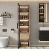 Badezimmerschrank H 165 x T 34.5 x B 40cm aus MDF in Natur mit Lichtleiste, 1 Schublade und Glastür Bild 2