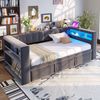 Polsterbett 90/180 × 190 cm, mit LED-Beleuchtung, Steckdosen und viel Stauraum; Polsterbett, Multifunktionales Schlafsofa, Einzelbett, Dunkelgrau Bild 3
