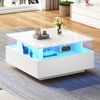 Couchtisch 70×70×41 cm in Hochglanz Weiß mit LED-Beleuchtung, moderner Wohnzimmer-Tisch mit 2 Schubladen Bild 4