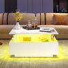 Couchtisch 70×70×41 cm in Hochglanz Weiß mit LED-Beleuchtung, moderner Wohnzimmer-Tisch mit 2 Schubladen Bild 2