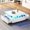 Couchtisch 70×70×41 cm in Hochglanz Weiß mit LED-Beleuchtung, moderner Wohnzimmer-Tisch mit 2 Schubladen Bild 5