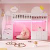 OKWISH Hochbett Jugendbett Funktionsbett (mit Stauraumtreppe, Stauraumschrank, mehrfarbiger LED-Lichtleiste und Traufendesign, inklusive Lattenrost, 90×200 cm) Inklusive Matratze Bild 3
