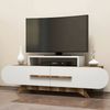 Dmora Fernsehschrank Baghdad, Ständer für Wohnzimmerfernseher, Niedriges Wohnzimmer-Sideboard, TV-Ständerbasis, 145x37h50 cm, Walnuss und Weiß Bild 4