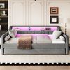 Polsterbett 90×200 cm aus Leinen-Stoff mit LED-Beleuchtung, USB-Anschluss und Ausziehbett, grau Bild 3
