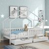 Kinderbett Hausbett 90x200 cm aus Kiefernholz mit 2 Schubladen, Rausfallschutz und Stauraum, Weiß, ohne Matratze Bild 3