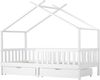 Kinderbett Hausbett 90x200 cm aus Kiefernholz mit 2 Schubladen, Rausfallschutz und Stauraum, Weiß, ohne Matratze Bild 4