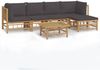 vidaXL 6-tlg. Garten-Lounge-Set mit Dunkelgrauen Kissen Bambus 3155232 Bild 2