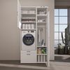 Roomart Waschmaschinenschrank mit Ausziehbrett, - SERIE 2 - 112 cm breit, Waschmaschinenüberbau für Waschmaschine & Trockner, Waschturm-Schrank mit Stauraum für Bad & Waschküche • Weiß Bild 5