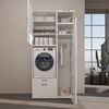 Roomart Waschmaschinenschrank mit Ausziehbrett, - SERIE 2 - 112 cm breit, Waschmaschinenüberbau für Waschmaschine & Trockner, Waschturm-Schrank mit Stauraum für Bad & Waschküche • Weiß Bild 4