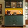 Küchenschrank B 120 x T 40 x H 179 cm aus MDF in Grün mit braunen Glastüren, Schubladen und LED-Beleuchtung Bild 3