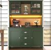 Küchenschrank B 120 x T 40 x H 179 cm aus MDF in Grün mit braunen Glastüren, Schubladen und LED-Beleuchtung Bild 4