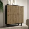 Set TV-Schrank PANAMA und Kommode, gefräste Fronten, Schränke zur Aufbewahrung, Set fürs Wohnzimmer, PUSH TO OPEN, schwarze Rahmenfüß - Eiche, Schwarz, 56 x 40 x 200 cm Bild 3
