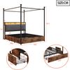 Bett 140x190 cm, multifunktionales Smart-Himmelbett mit Metallrahmen und Holzfurnier, integrierte LED & USB/Type-C, Stauraum,Schwarz Bild 4