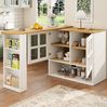 Ausziehbarer Stehtisch 138–204 cm, drehbares Weiß Sideboard mit Glas-Schranktüren und Metallgriffen, Buffet, Kommode, Anrichte, 102.5cmx138-204cmx39cm Bild 5