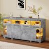 Beistelltisch Sideboard 140x40x70 cm, zementgrau mit LED-Beleuchtung & Glasfronten Bild 2