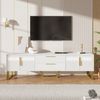 TV-Schrank 170 cm Weiß Gold, TV Lowboard mit Türen und Schubladen, Hochglanz Fernsehtisch Bild 5