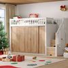 Merax Kinderbett (90 x 200 cm), Hochbett, multifunktionales Kinderbett mit Kleiderschrank und Treppenschrank, bunte Lichtleiste, ohne Matratze, Weiß & Eichefarbe Bild 5