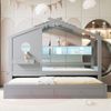 Kinderbett 90*200, mit Ausziehbett 90*190, Hausförmiges Design,mit zwei Schubladen,mit USB- und Typ-C-Ladeanschlüssen und LED, mit Einlegeböden,Multifunktionsbett,Grau Bild 3