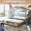 Kinderbett 90*200, mit Ausziehbett 90*190, Hausförmiges Design,mit zwei Schubladen,mit USB- und Typ-C-Ladeanschlüssen und LED, mit Einlegeböden,Multifunktionsbett,Grau Bild 4