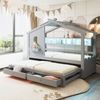 Kinderbett 90*200, mit Ausziehbett 90*190, Hausförmiges Design,mit zwei Schubladen,mit USB- und Typ-C-Ladeanschlüssen und LED, mit Einlegeböden,Multifunktionsbett,Grau Bild 2