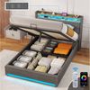 oyajia Polsterbett Doppelbett mit Stauraum gepolstertem Kopfteil (mit LED-Beleuchtung 90/140/160x200cm und hydraulischem Stauraum), Modernes Jugendbett, Leises Design Bett, Max. Belastbarkeit 365 kg Bild 2