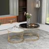 Couchtisch 2er-Set rund, weiß + schwarz, moderner Beistelltisch Sofatisch mit Marmoroptik auf MDF-Furnier Bild 5